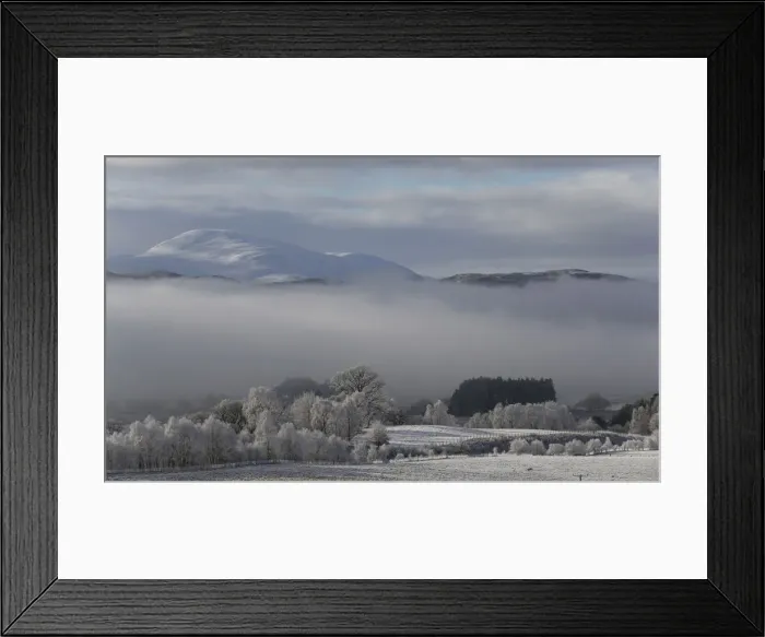 Framed Print : Morning mist sits in the valley of the Spey River near Kincraig Scotland