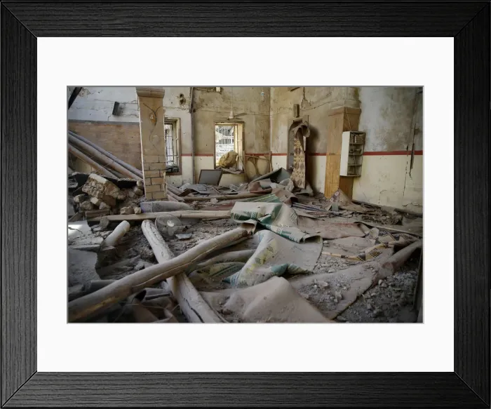 Framed Print : A damaged mosque is seen in the besieged town of Douma in eastern Ghouta in Damascus Framed Print : A damaged mosque is seen in the besieged town of Douma in eastern Ghouta in Damascus