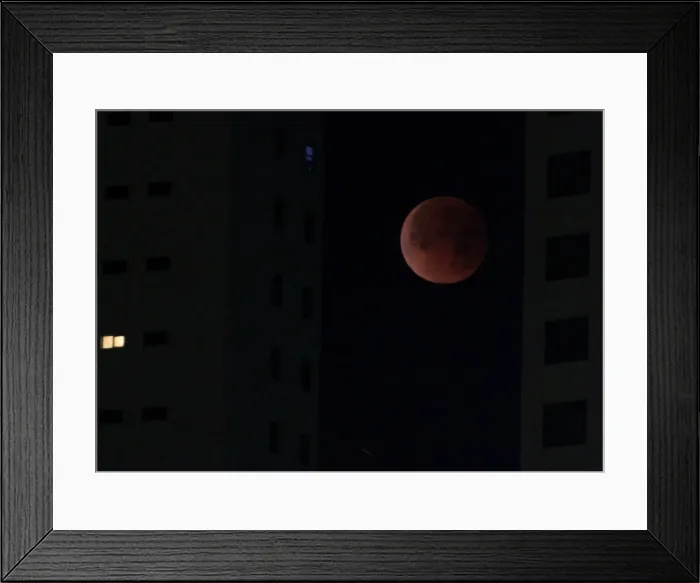 Framed Print : A Super Blue Blood Moon rises during a lunar eclipse in this picture taken from Framed Print : A Super Blue Blood Moon rises during a lunar eclipse in this picture taken from