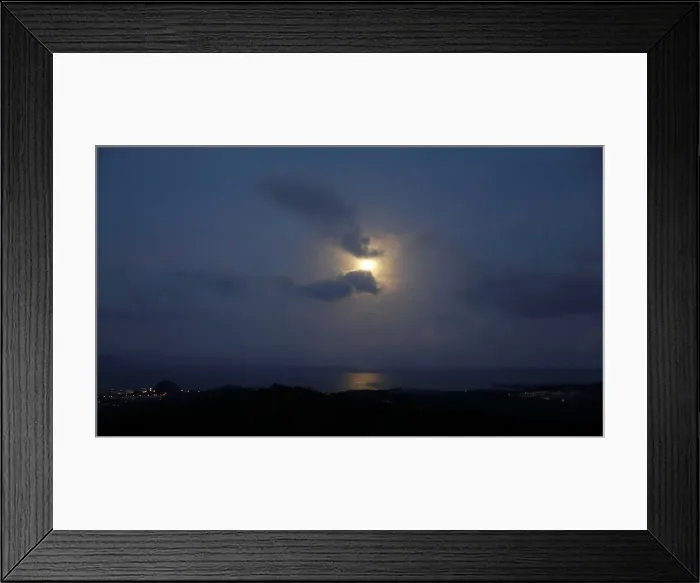 Framed Print : The super blue moon rises at a horizon in Legazpi