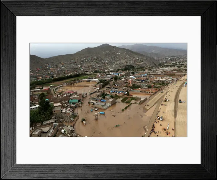Framed Print : Aerial view after a massive landslide and flood in the Huachipa district of Lima