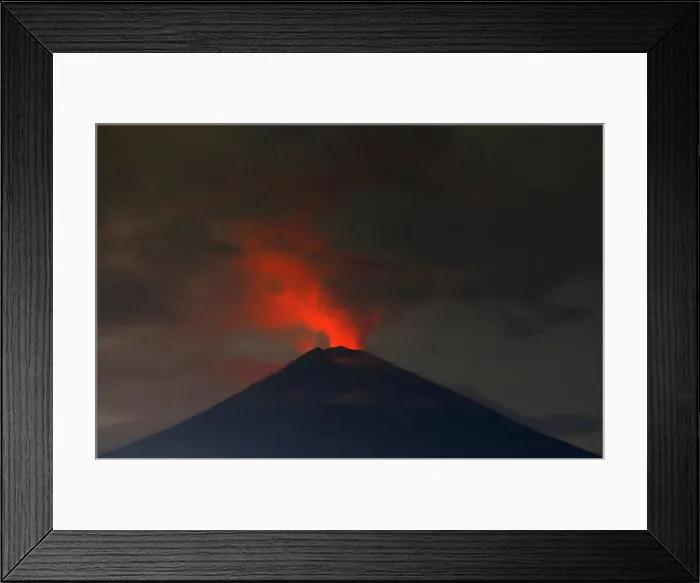 Framed Print : Lava, inside the crater of Mount Agung volcano, reflects off ash Framed Print : Lava, inside the crater of Mount Agung volcano, reflects off ash