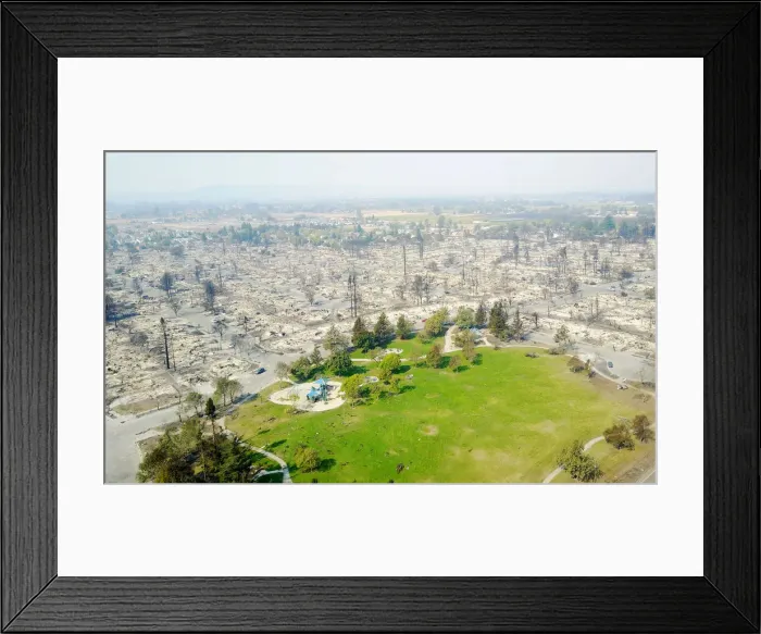 Framed Print : An aerial shows damage caused by wildfires in Santa Rosa Framed Print : An aerial shows damage caused by wildfires in Santa Rosa