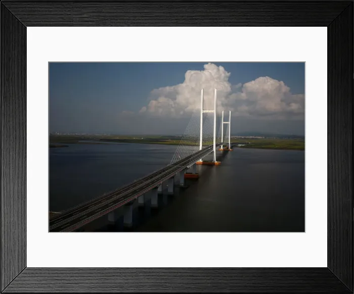 Framed Print : A general view shows the unfinished New Yalu River bridge that was designed to connect Framed Print : A general view shows the unfinished New Yalu River bridge that was designed to connect