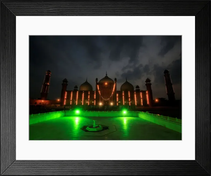 Framed Print : Badshahi Mosque is seen illuminated on Laylat al-Qadr during the Muslim holy month of