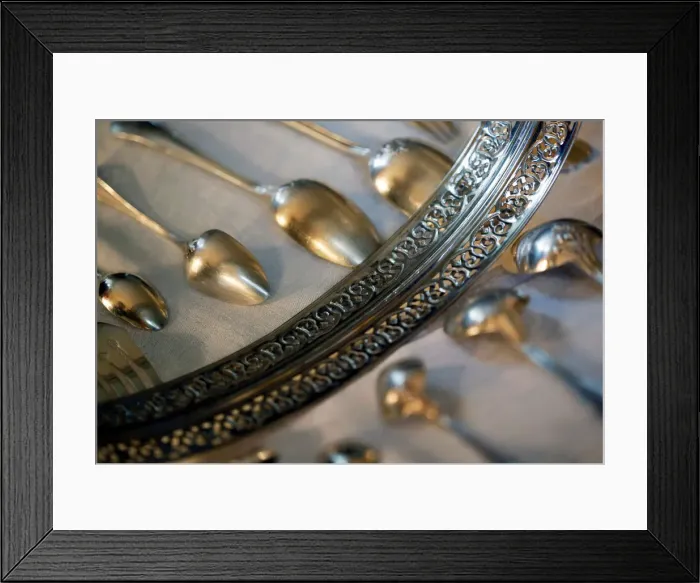 Framed Print : Silver products are pictured in a second-hand silverware shop in Bordeaux, France Framed Print : Silver products are pictured in a second-hand silverware shop in Bordeaux, France