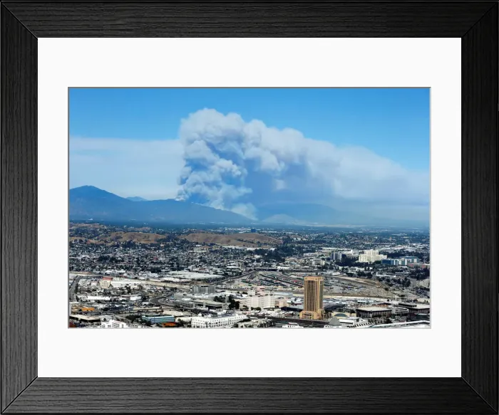 Framed Print : Two wildfires burn in the San Gabriel Mountains in Azusa