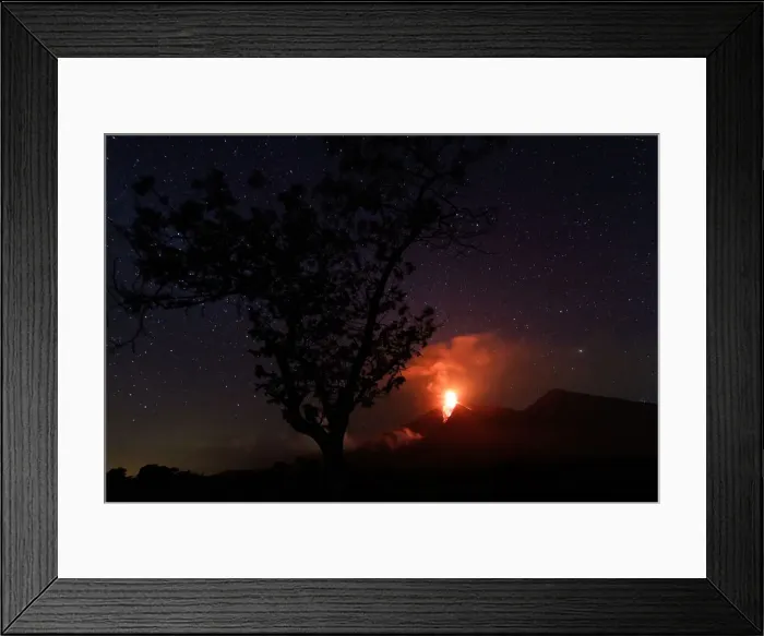 Framed Print : Lava flows from Fuego volcano during an eruption as seen from Alotenango Framed Print : Lava flows from Fuego volcano during an eruption as seen from Alotenango