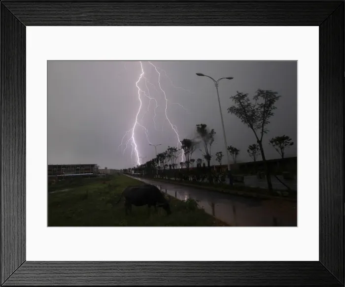 Framed Print : Lightning strikes in Poyang county in Jiujiang