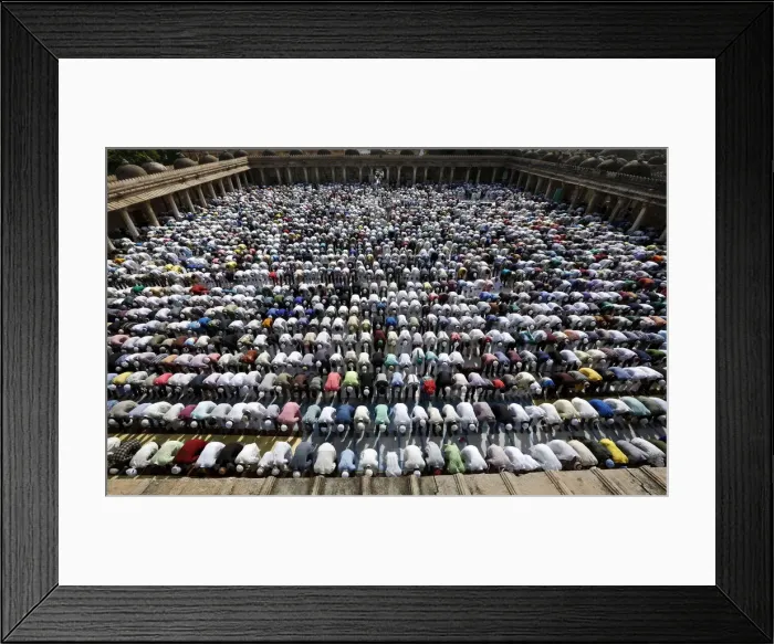 Framed Print : Muslims offer Eid al-Adha prayers at a mosque in Ahmedabad