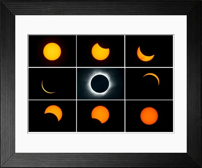 Framed Print : A combination photograph shows a series of total solar eclipse as seen from the beach of Framed Print : A combination photograph shows a series of total solar eclipse as seen from the beach of