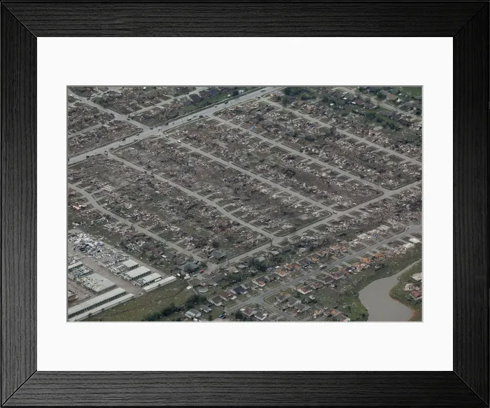Framed Print : An aerial view of tornado damage to neighborhoods in Moore, Oklahoma Framed Print : An aerial view of tornado damage to neighborhoods in Moore, Oklahoma