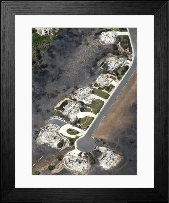 Framed Print : Some of the hundreds of totally destroyed homes are seen from the air in the aftermath of Framed Print : Some of the hundreds of totally destroyed homes are seen from the air in the aftermath of
