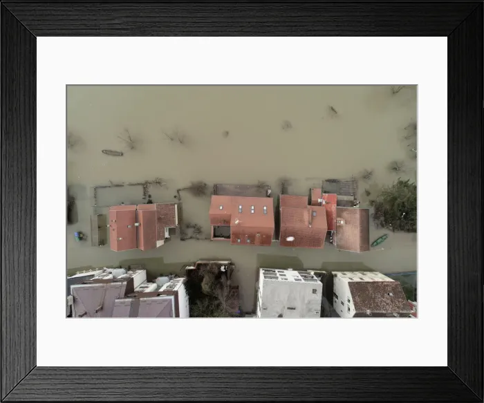 Framed Print : Flooded houses are seen in Hrvatska Kostajnica