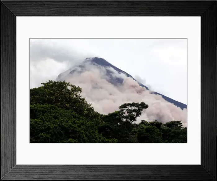 Framed Print : View of a lahar from the crater of the Fuego volcano is seen from El Rodeo in Escuintla Framed Print : View of a lahar from the crater of the Fuego volcano is seen from El Rodeo in Escuintla