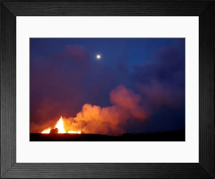 Framed Print : Lava from the Kilauea volcano shoots out of a fissure, in the Leilani Estates near Pahoa Framed Print : Lava from the Kilauea volcano shoots out of a fissure, in the Leilani Estates near Pahoa