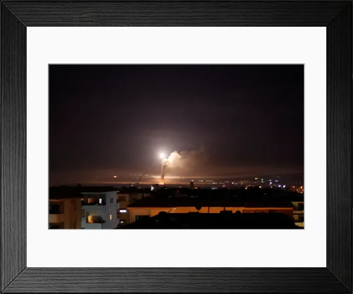 Framed Print : Missile fire is seen from Damascus