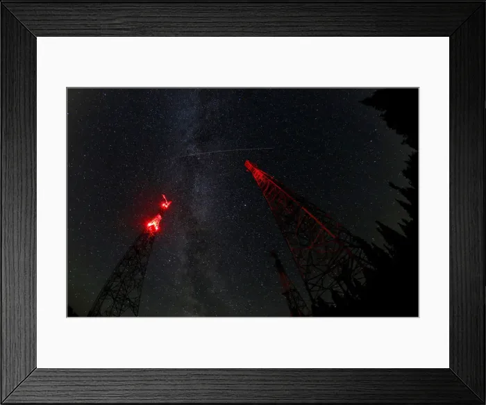 Framed Print : A trace of the Perseid meteor is seen over telecommunication masts in Krasnoyarsk Region Framed Print : A trace of the Perseid meteor is seen over telecommunication masts in Krasnoyarsk Region
