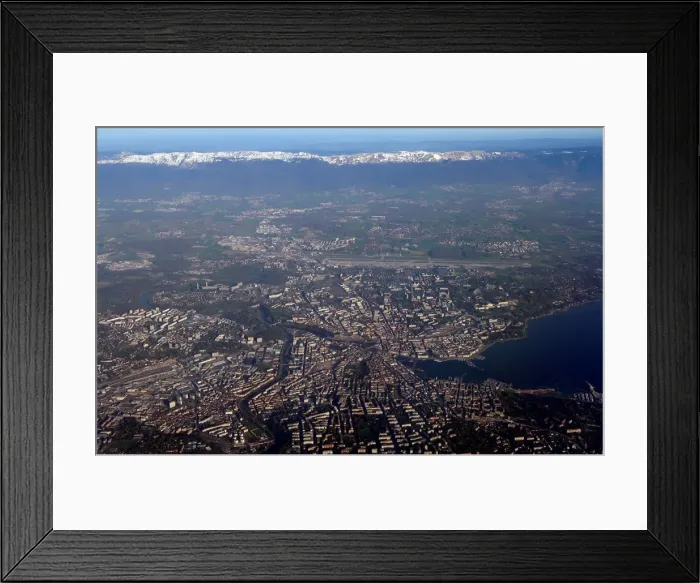 Framed Print : Geneva and its surrounding villages are seen in an aerial view Framed Print : Geneva and its surrounding villages are seen in an aerial view