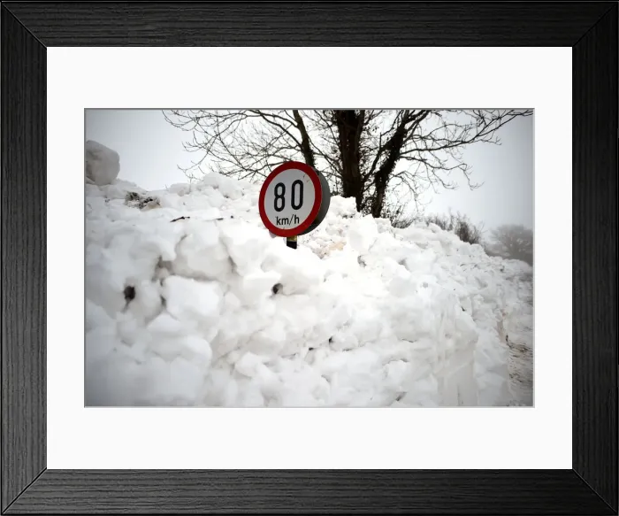Framed Print : A road sign is seen submerged in deep snow in Kilteel Framed Print : A road sign is seen submerged in deep snow in Kilteel