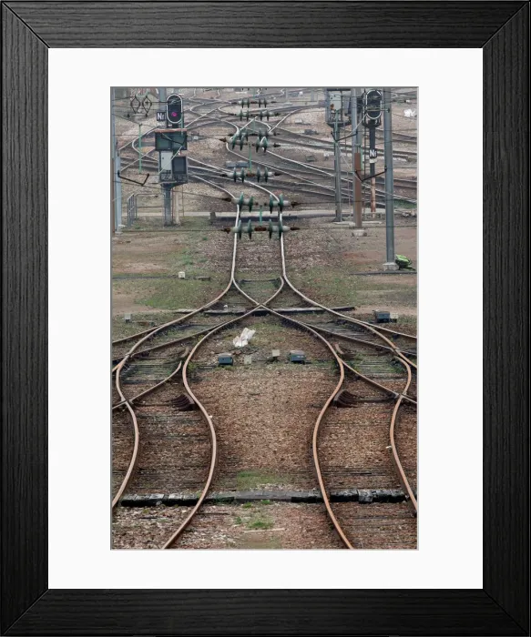 Framed Print : Empty railway tracks are seen at a marshalling yard in Sotteville-Les-Rouen Framed Print : Empty railway tracks are seen at a marshalling yard in Sotteville-Les-Rouen