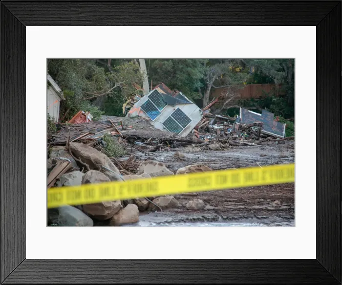 Framed Print : Damaged properties are seen after a mudslide in Montecito Framed Print : Damaged properties are seen after a mudslide in Montecito
