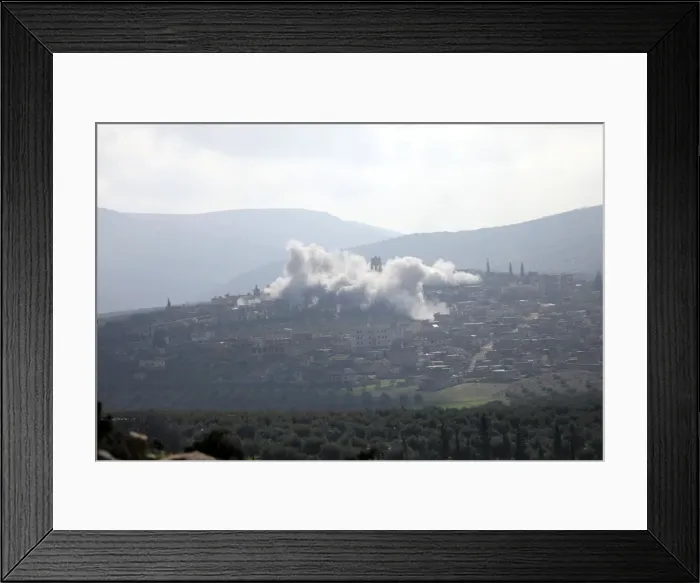 Framed Print : Smoke is seen rising from the area in Afrin Framed Print : Smoke is seen rising from the area in Afrin