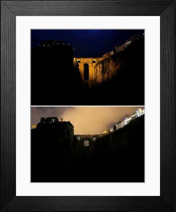 Framed Print : A combination photo shows the Puente Nuevo (New Bridge Framed Print : A combination photo shows the Puente Nuevo (New Bridge