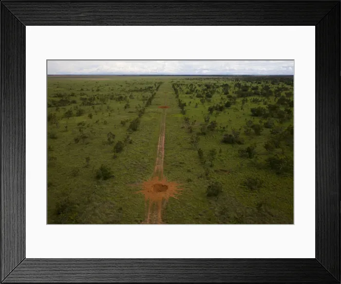 Framed Print : An aerial view shows a clandestine airstrip used for drug smuggling after it was Framed Print : An aerial view shows a clandestine airstrip used for drug smuggling after it was