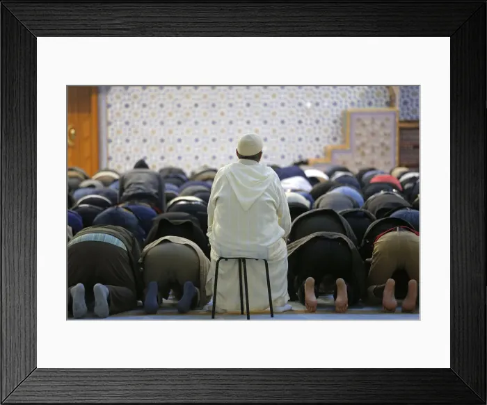 Framed Print : Members of the Muslim community attend the Friday prayer at Strasbourg Grand Mosque Framed Print : Members of the Muslim community attend the Friday prayer at Strasbourg Grand Mosque