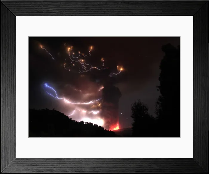 Framed Print : Lightning bolts strike around the Puyehue-Cordon Caulle volcanic chain near southern