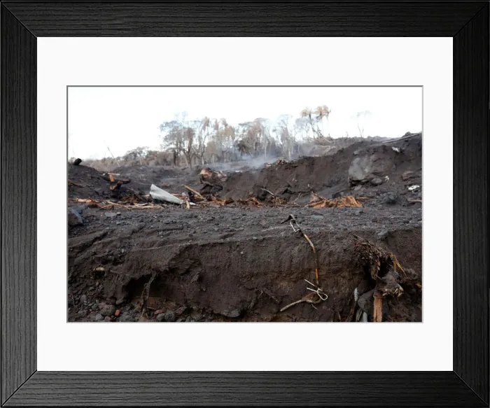 Framed Print : An area affected by a lahar from Fuego volcano is seen in El Rodeo