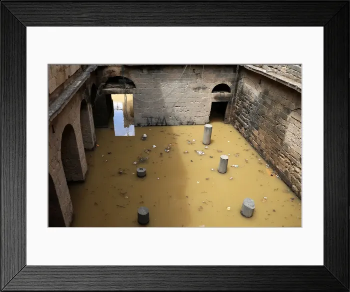 Framed Print : The 2nd century Roman amphitheatre is flooded following heavy rain in the historic Framed Print : The 2nd century Roman amphitheatre is flooded following heavy rain in the historic