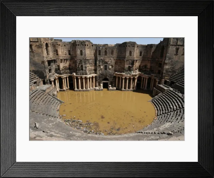 Framed Print : The 2nd century Roman amphitheatre is flooded following heavy rain in the historic Framed Print : The 2nd century Roman amphitheatre is flooded following heavy rain in the historic