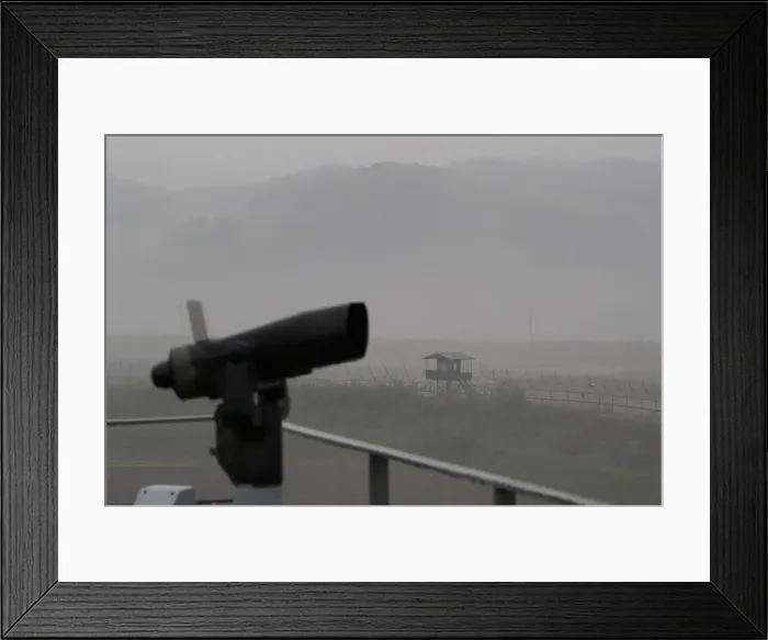 Framed Print : A guard post is seen near the demilitarized zone separating the two Koreas, in Paju