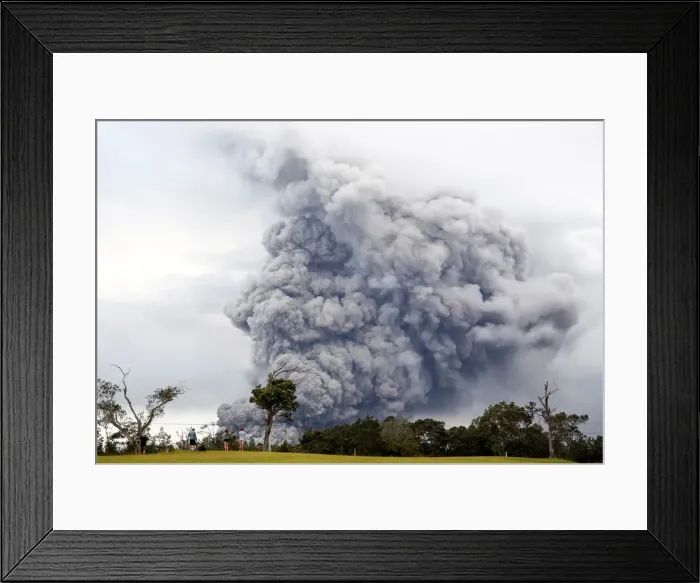 Framed Print : People watch as ash erupt from the Halemaumau crater near the community of Volcano Framed Print : People watch as ash erupt from the Halemaumau crater near the community of Volcano
