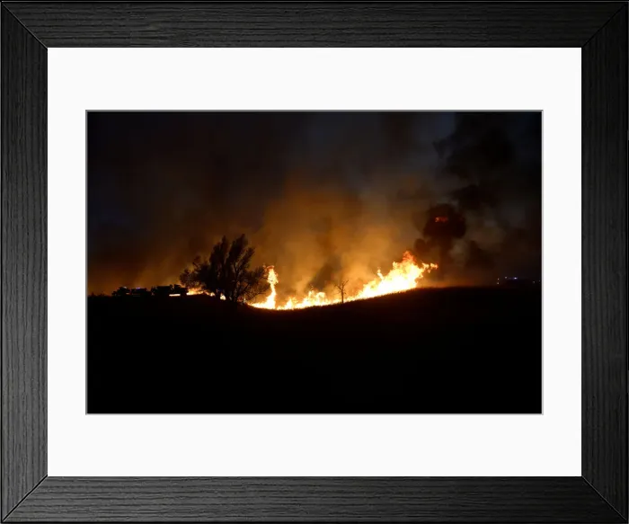 Framed Print : Firefighters struggle to fight the Rhea fire into the night near Seiling Framed Print : Firefighters struggle to fight the Rhea fire into the night near Seiling