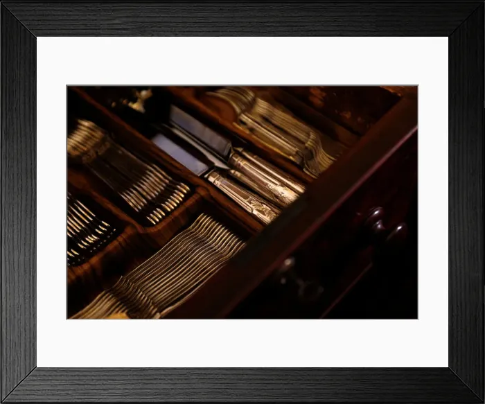 Framed Print : Silver cutlery is seen stored in a drawer at a private home in Valletta Framed Print : Silver cutlery is seen stored in a drawer at a private home in Valletta