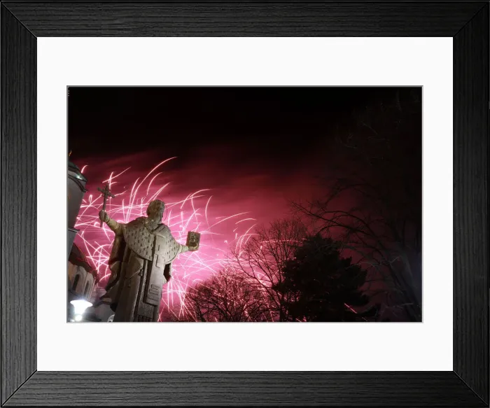 Framed Print : Fireworks explode over the St. Sava monument during the Orthodox Christian New Years Day Framed Print : Fireworks explode over the St. Sava monument during the Orthodox Christian New Years Day