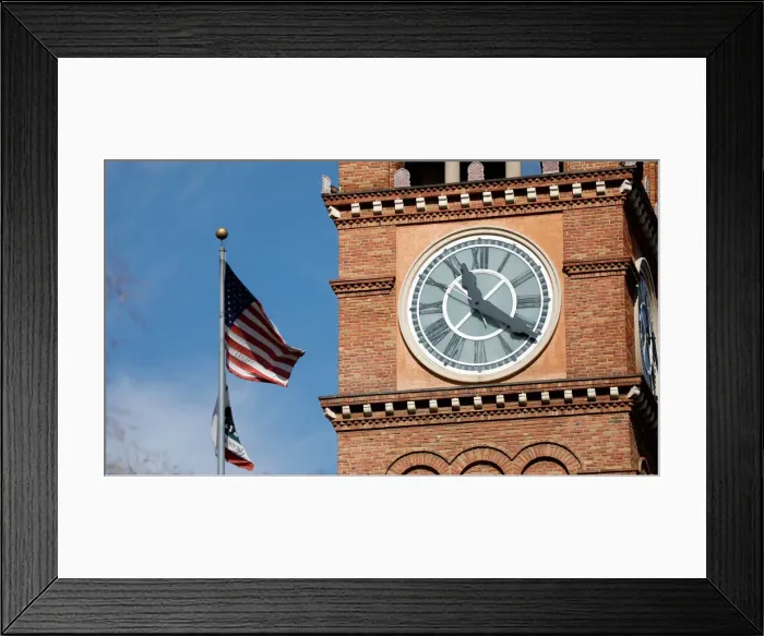 Framed Print : The clock tower of St. Andrews Catholic Church is pictured in Pasadena Framed Print : The clock tower of St. Andrews Catholic Church is pictured in Pasadena