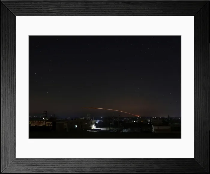 Framed Print : Missile fire is seen over Daraa Framed Print : Missile fire is seen over Daraa