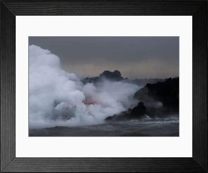 Framed Print : Lava glows through the laze as it pours into the ocean during the eruption of the Kilauea Framed Print : Lava glows through the laze as it pours into the ocean during the eruption of the Kilauea