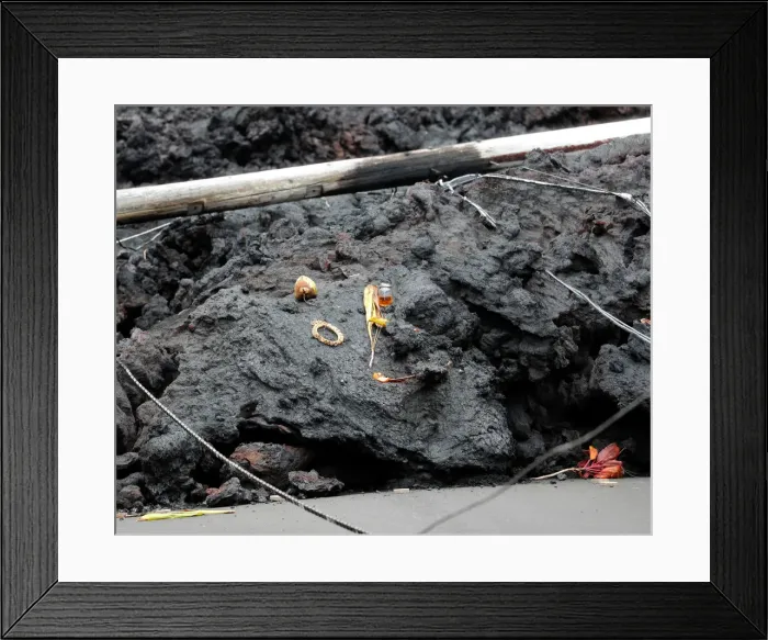 Framed Print : Offerings are left on a fresh lava bed from the Kilauea volcano Framed Print : Offerings are left on a fresh lava bed from the Kilauea volcano
