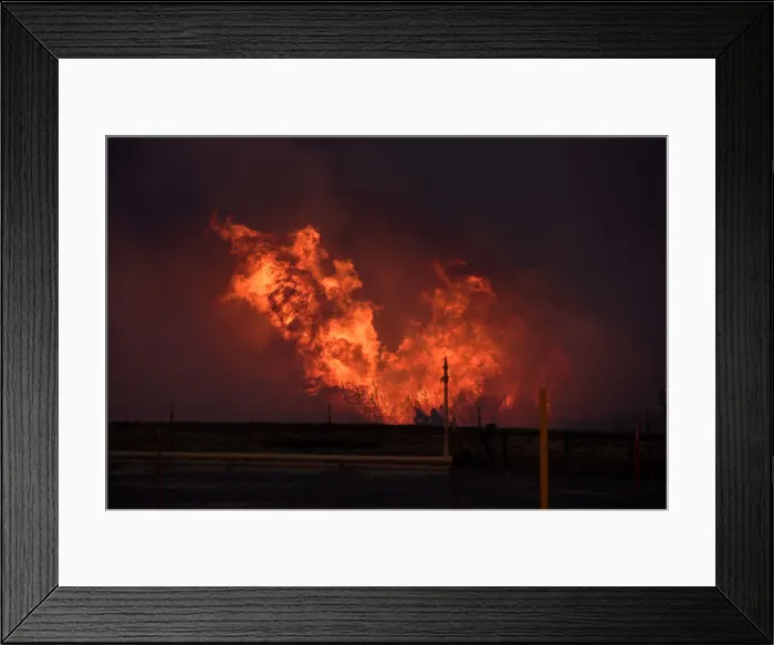 Framed Print : The Rhea fire burns through a grove of red cedar trees near Seiling Framed Print : The Rhea fire burns through a grove of red cedar trees near Seiling