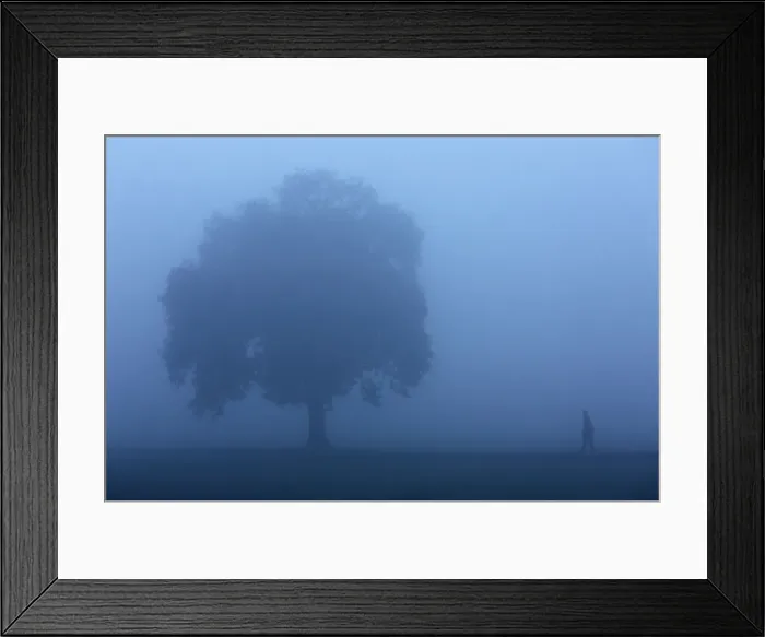 Framed Print : A farmer walks through a wheat field on a foggy winter morning on the outskirts of Jammu Framed Print : A farmer walks through a wheat field on a foggy winter morning on the outskirts of Jammu