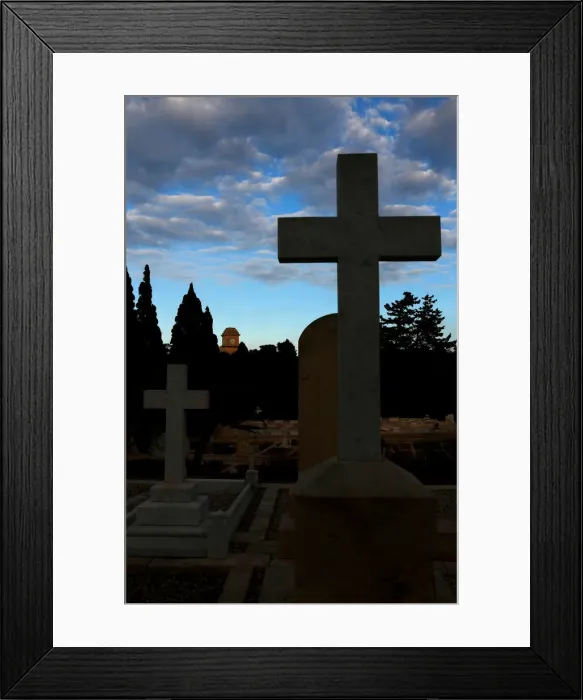 Framed Print : The Saint Patricks Barracks clock tower is seen from the Pembroke Military Cemetery in