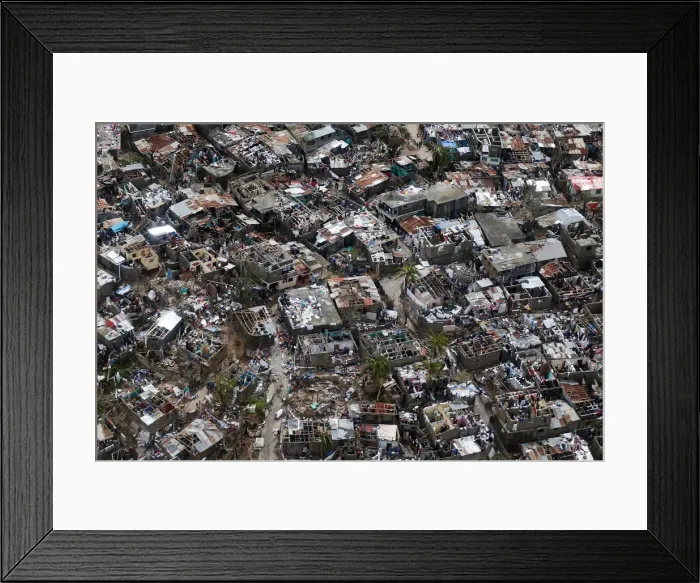 Framed Print : A view of destroyed houses after Hurricane Matthew passed Jeremie
