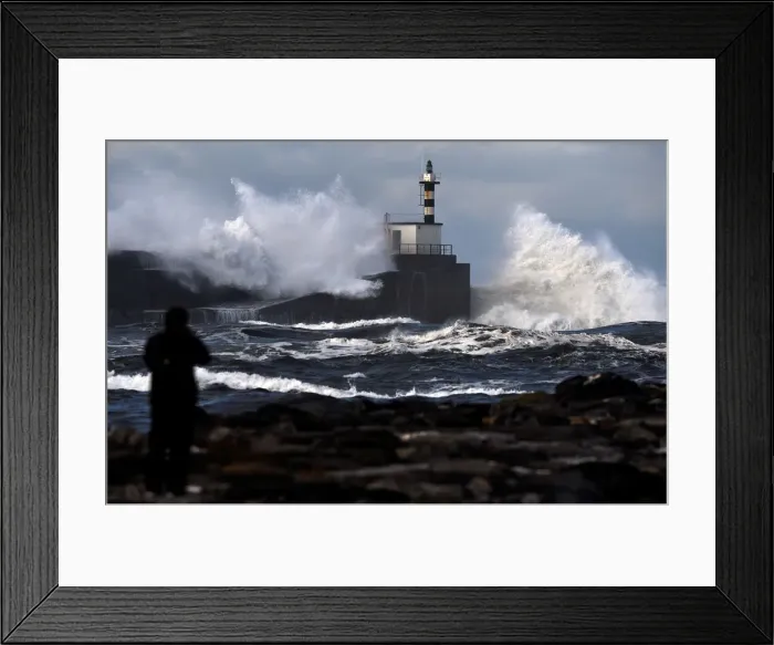 Framed Print : Huge waves crash on the San Esteban de Pravia seafront in the northern Spanish region of Framed Print : Huge waves crash on the San Esteban de Pravia seafront in the northern Spanish region of