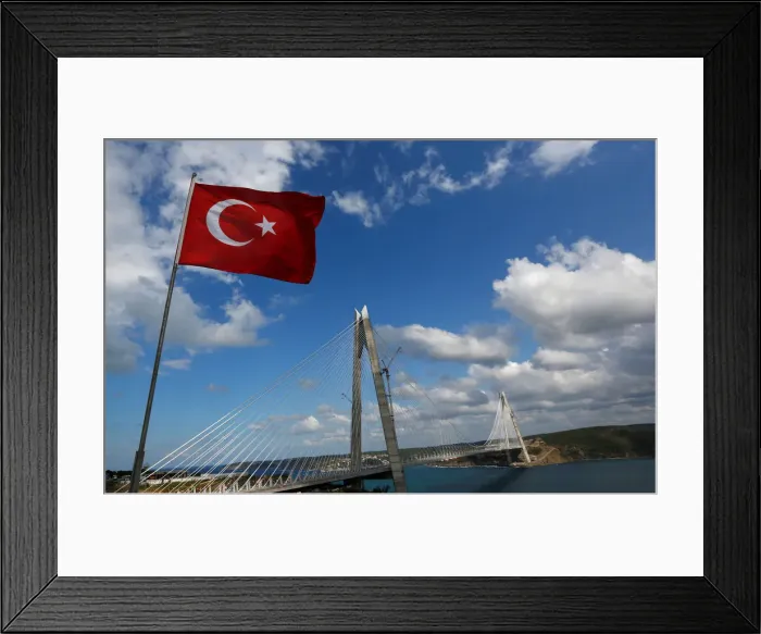Framed Print : Newly built Yavuz Sultan Selim bridge, the third bridge over the Bosphorus linking Framed Print : Newly built Yavuz Sultan Selim bridge, the third bridge over the Bosphorus linking