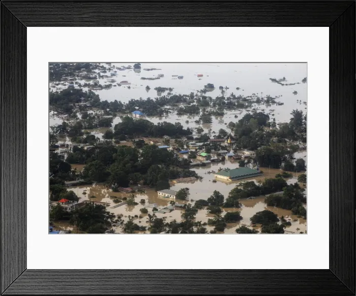Framed Print : An aerial view of a flooded village in Kalay township at Sagaing division Framed Print : An aerial view of a flooded village in Kalay township at Sagaing division